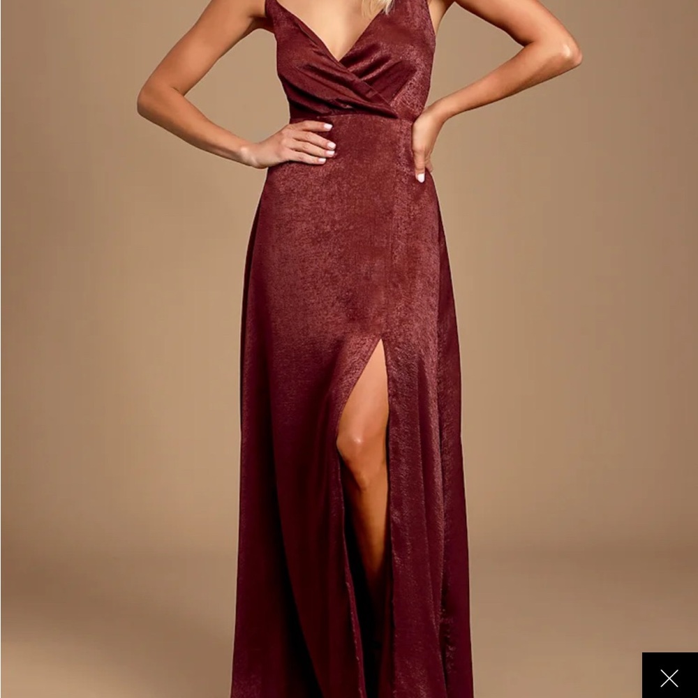 NEW Lulu's Constantine Burgundy Satin Maxi Dress sz M